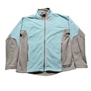 REI Polartec Fleece Jacket Women Medium Blue Gray Mock Neck Long Sleeve Full Zip